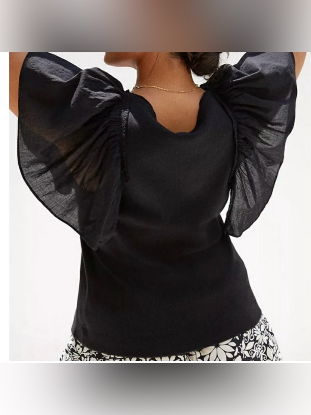Maeve by Anthropologie Black Ribbed Knit Top with Poplin Puff Sleeves – Size XSP